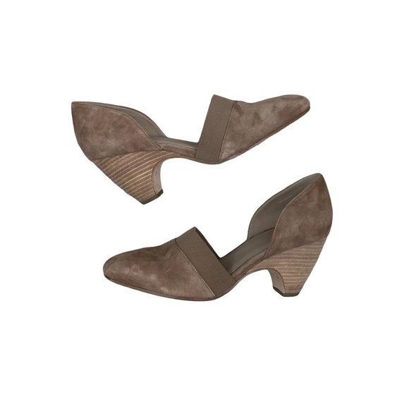 Eileen Fisher Tan Suede Bailey Cone Heel Pumps Almond Toe Size 9.5 - Picture 1 of 10